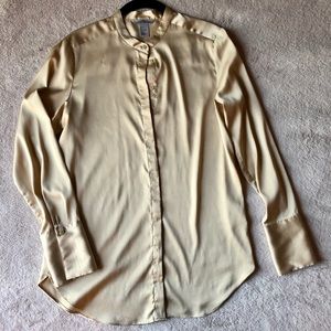 Cream Satin Collarless Button Down Blouse - “Size 4” - H&M